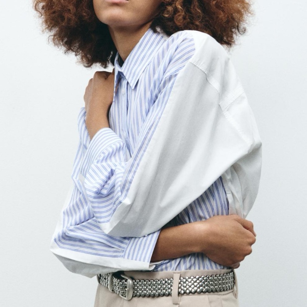 Zara Oversized Striped Poplin Shirt